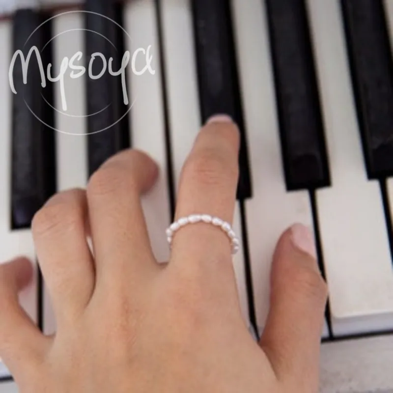 

MYSOYA White Rice-shaped Freshwater Pearl Ring 3-4mm With Gift Box Birthday/Wedding/Christmas/New Year Gift For Her/Him