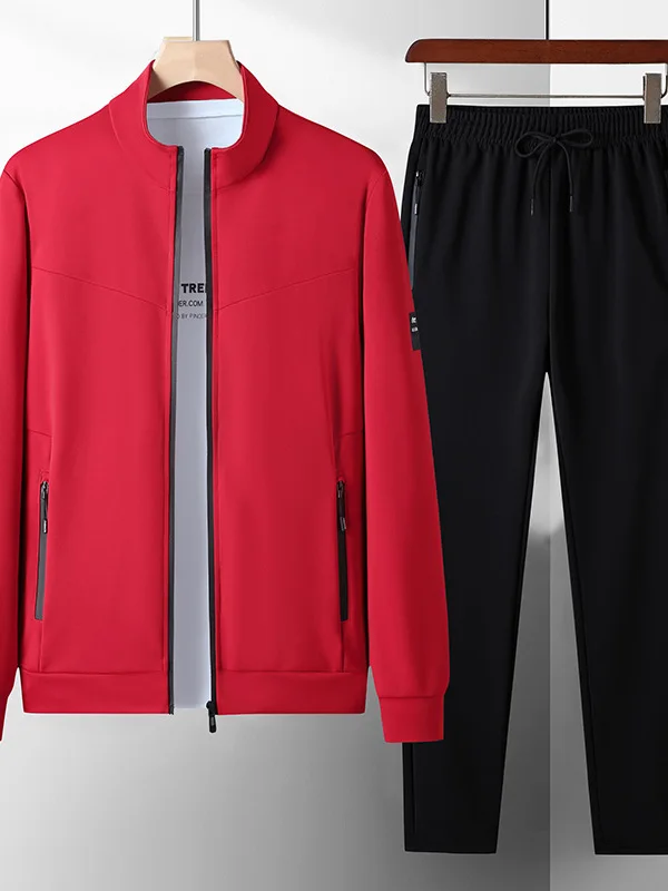 

Повседневный спортивный костюм для мужчин больших размеров: модный кардиган с воротником-стойкой и куртка, комплект из двух предметов для весны и осени