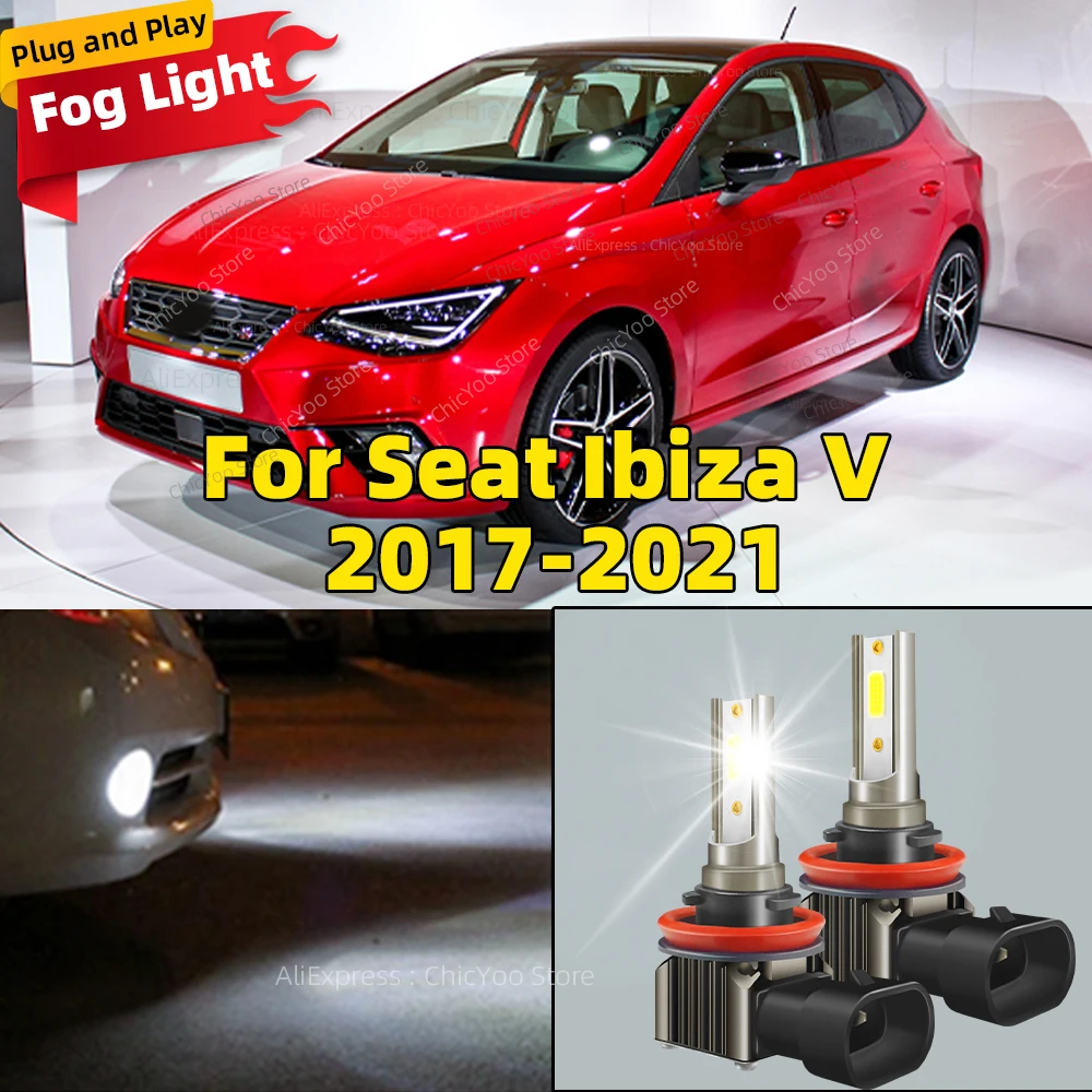 2Pcs Front Fog Light LED Bulb 15000LM Fog Lamp 6000K Plug and Play Accessories For Seat Ibiza V 2017 2018 2019 2020 2021