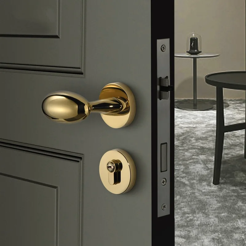 Golden bedroom door lock bathroom lock magnetic mute room door handle wood indoor door