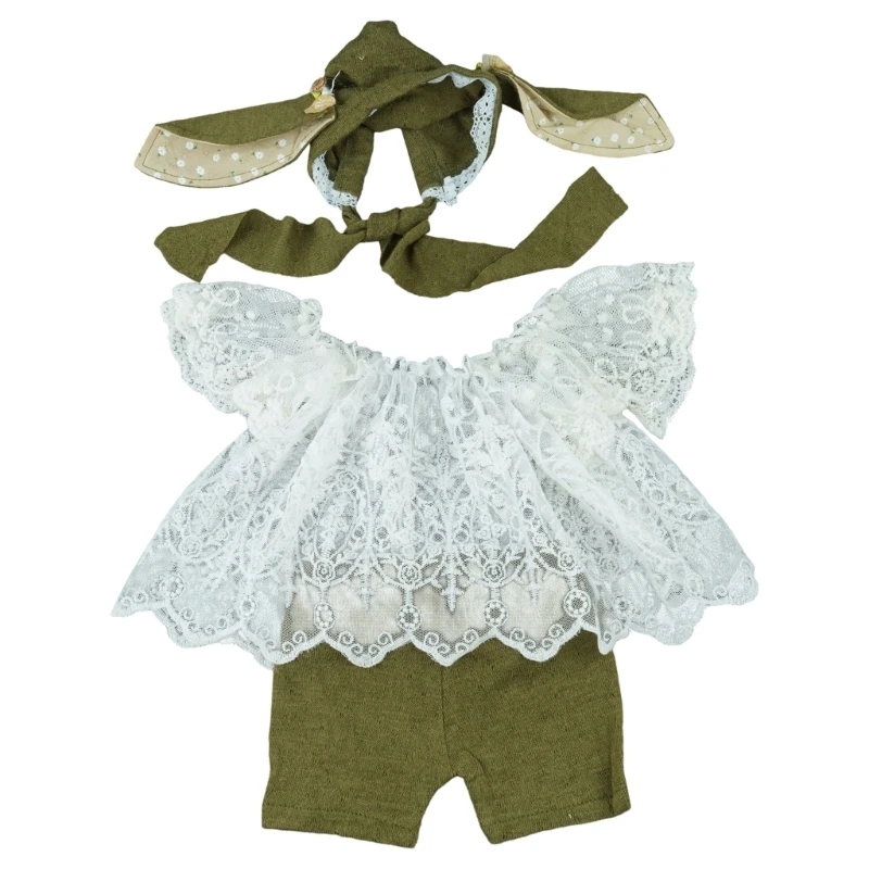 3pc/set Baby Photoshoots Dress Tulle Skirt Animal Ear Hat Cotton Newborns Shorts 425F