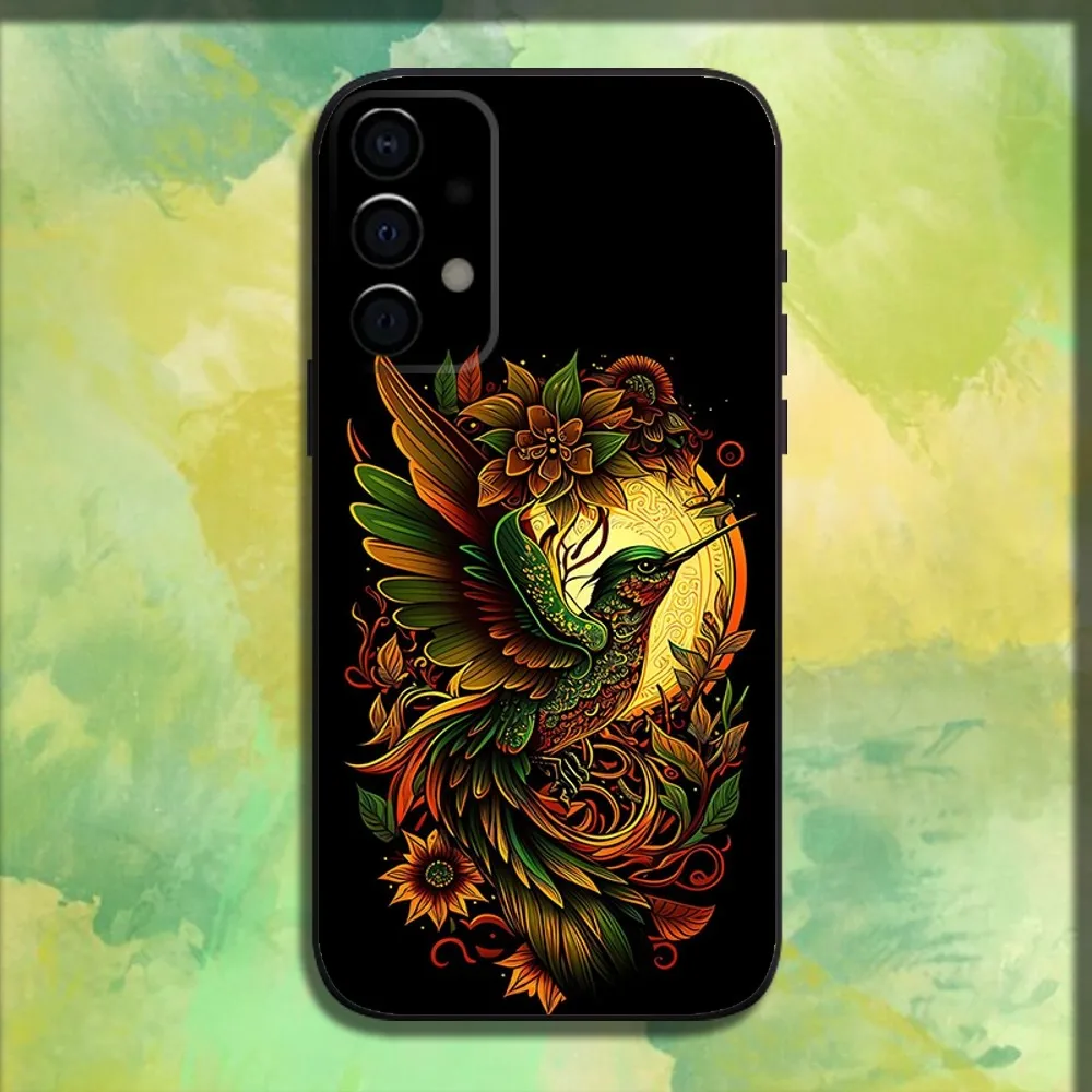 Art Hummingbird Phone Case For Samsung Galaxy A13,A21s,A22,A31,A32,A52,A53,A71,A80,A91 Soft Black Cover