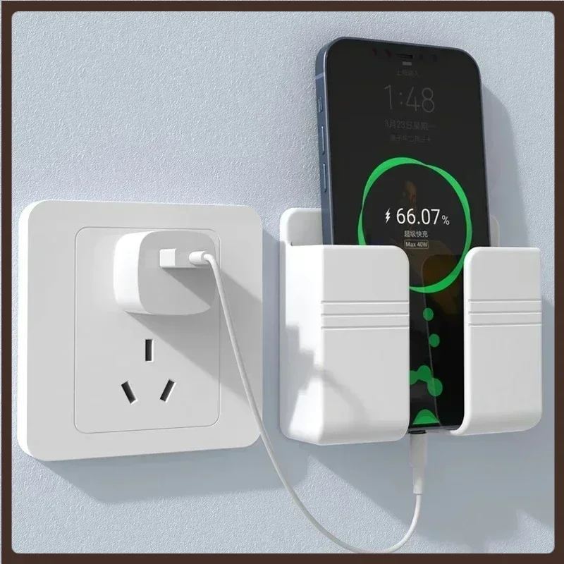 

Wall Mobile Phone Holder Plug Phone Charging Stand Remote Control Storage Box Bracket Punch-Free Mounted Organizer Holders