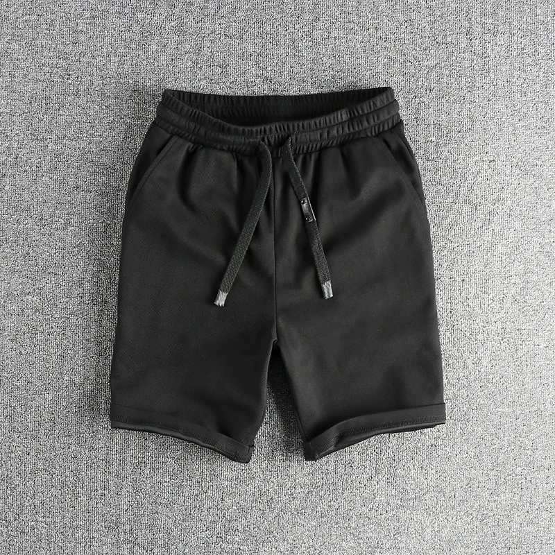 Summer New American Retro Knitted Solid Color Shorts Men's Fashion Loose Elastic Wasit Drawstring Sport Casual 5-point Pants