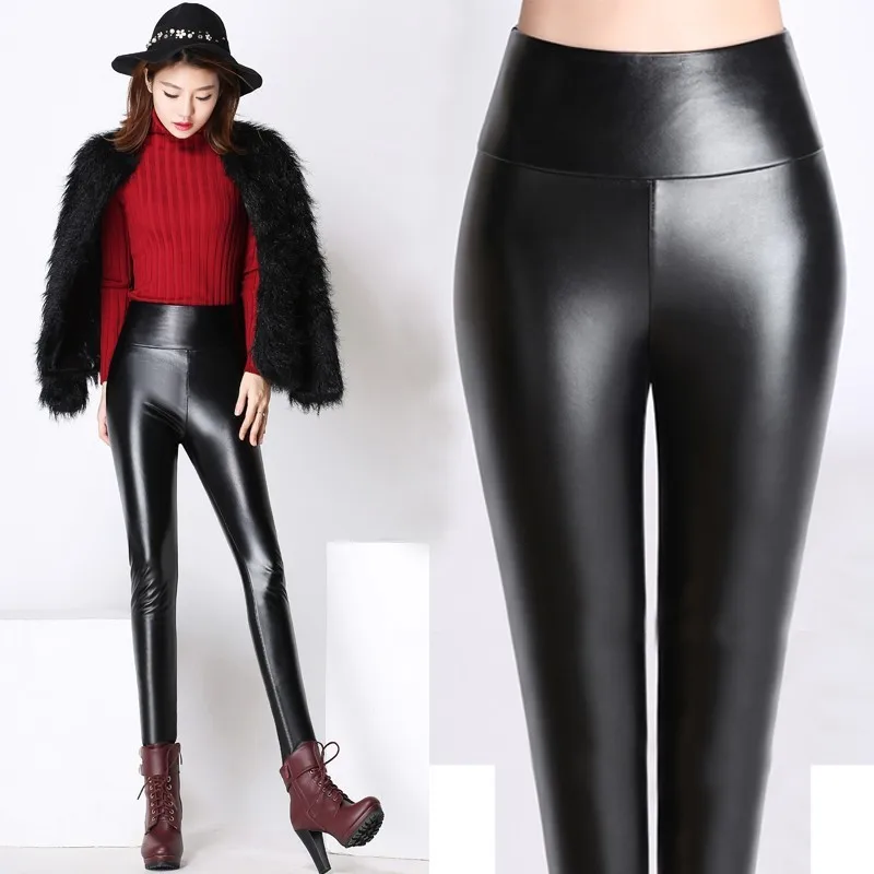 

2024Women Faux Leather Pants clothes 4xl Stretch Bandage Waist Black Sexy Capris Ladies'Legging Spring Autumn Winter pencil Pant