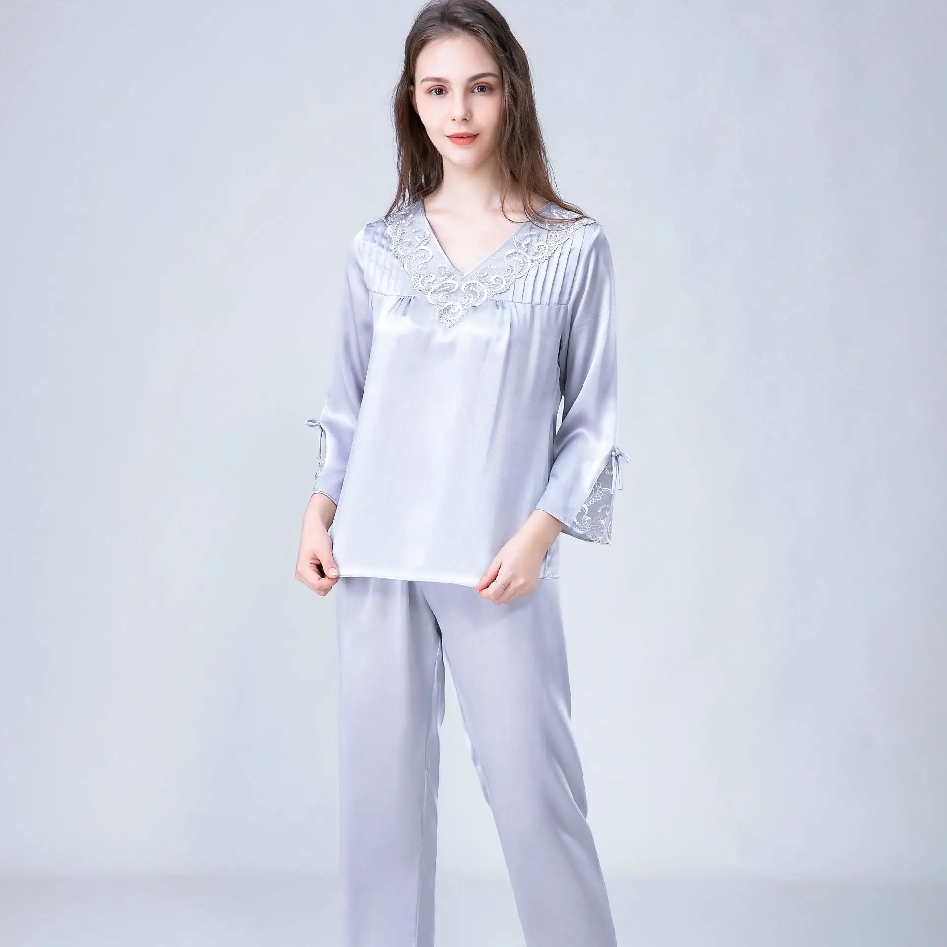 Women's Long Sleeve Silk Pajamas Set Loose Fit Mulberry Silk Homewear for Spring Autumn Winter Sleepwear  Soft Breathable Cozy