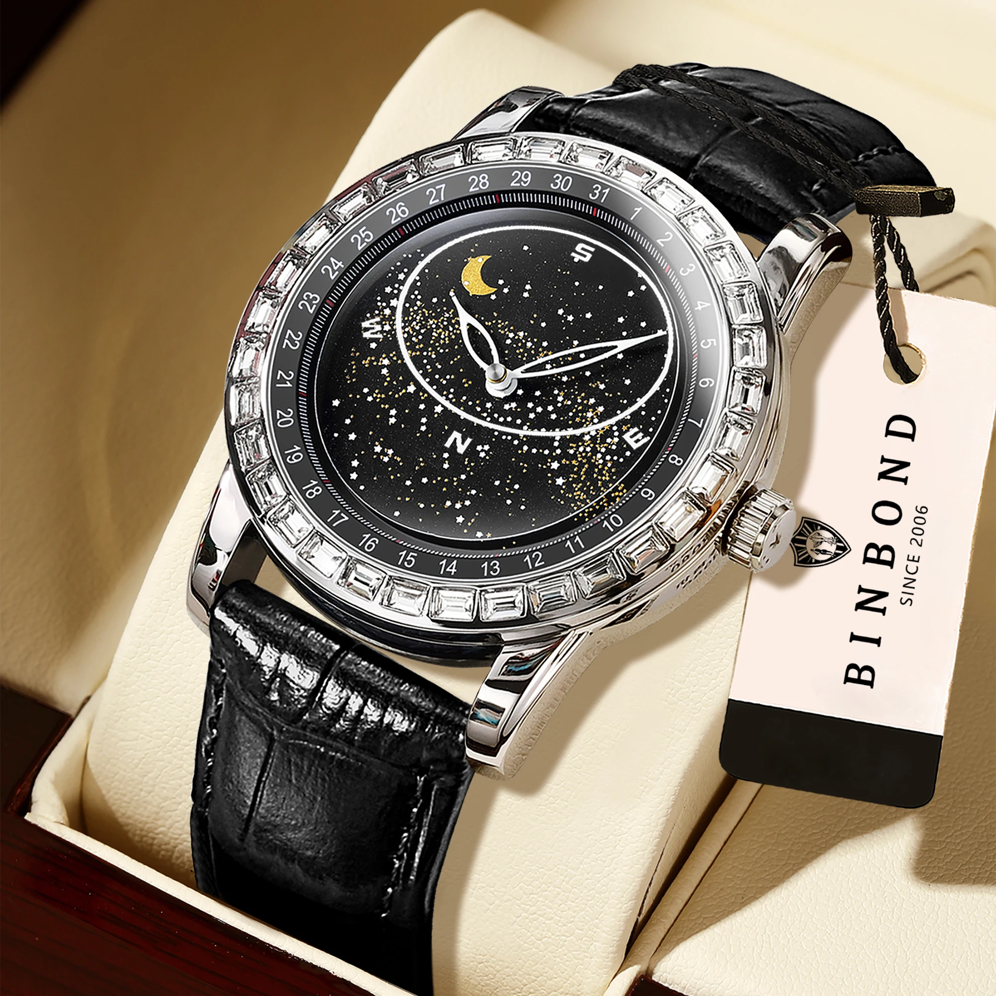 BINBOND Waterproof Accurate Men's Watch Casual Reloj Lstarry Sky Quartz Wristwatches For Men Luxury Authentic Sturdy Luminous