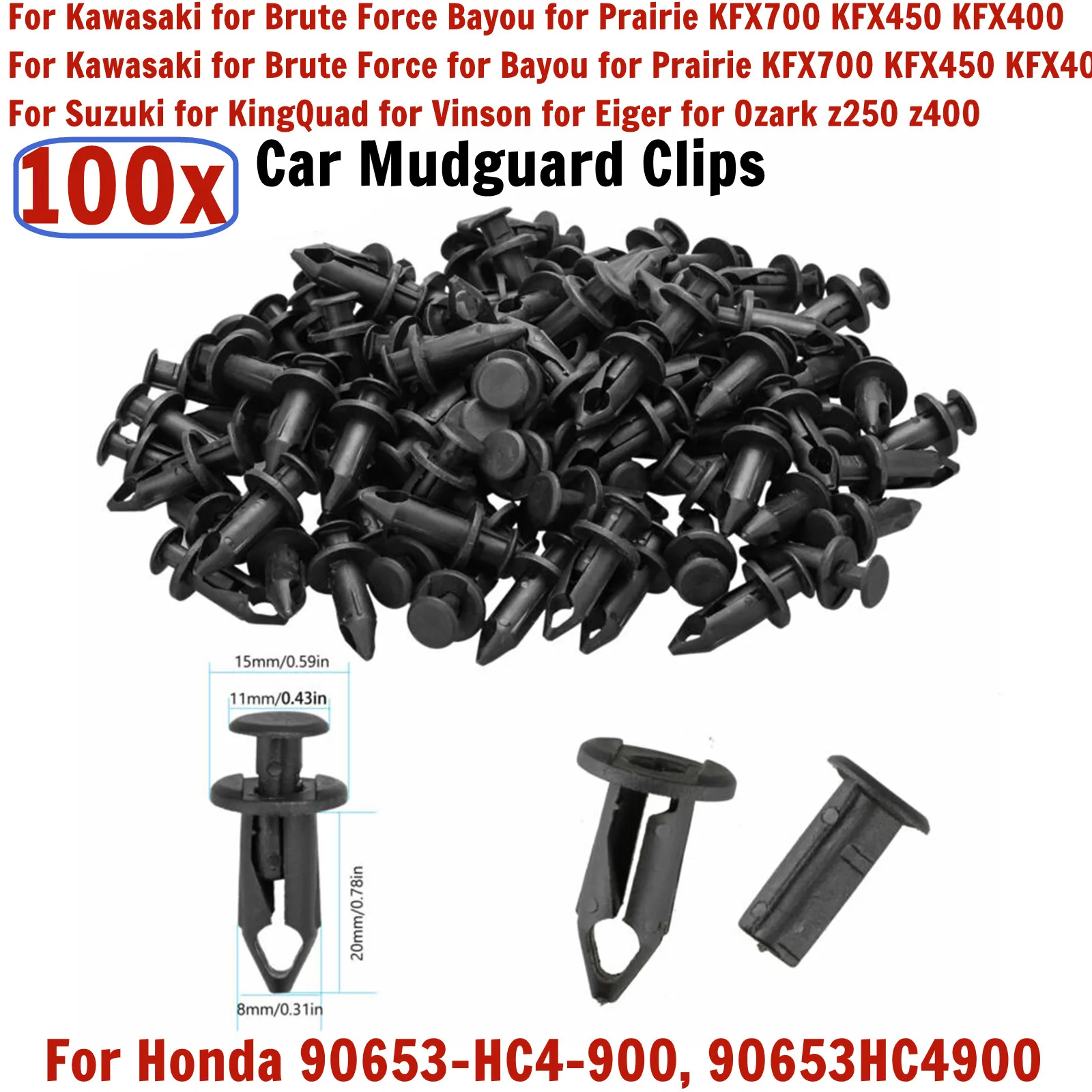 Juego de clips para guardabarros de coche, 100 Uds., para Honda 90653-HC4-900, 90653HC4900, Kawasaki, Brute Force Bayou, Prairie KFX700 KFX450