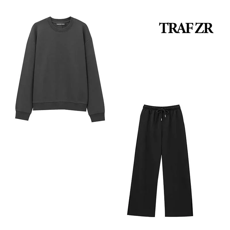 TRAF ZR Pants Set Woman Two Pieces Casual Elegant Long Autumn Sleeve Sweatshirts Sets Y2k Outfit Set Elegant Casual Women\'s Set