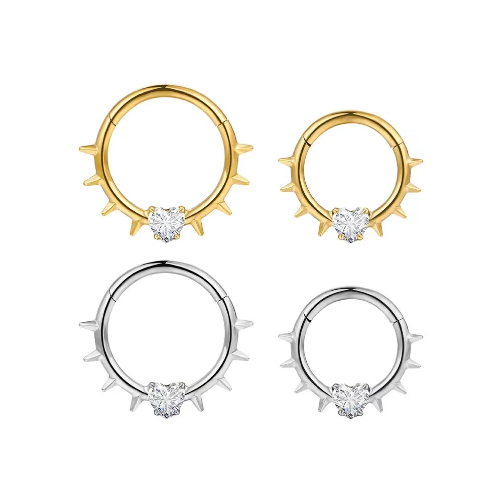 

1pcG23 titanium alloy with 5A heart-shaped zircon pointed cone rivet nose ring integrated seamless earring piercing accessory