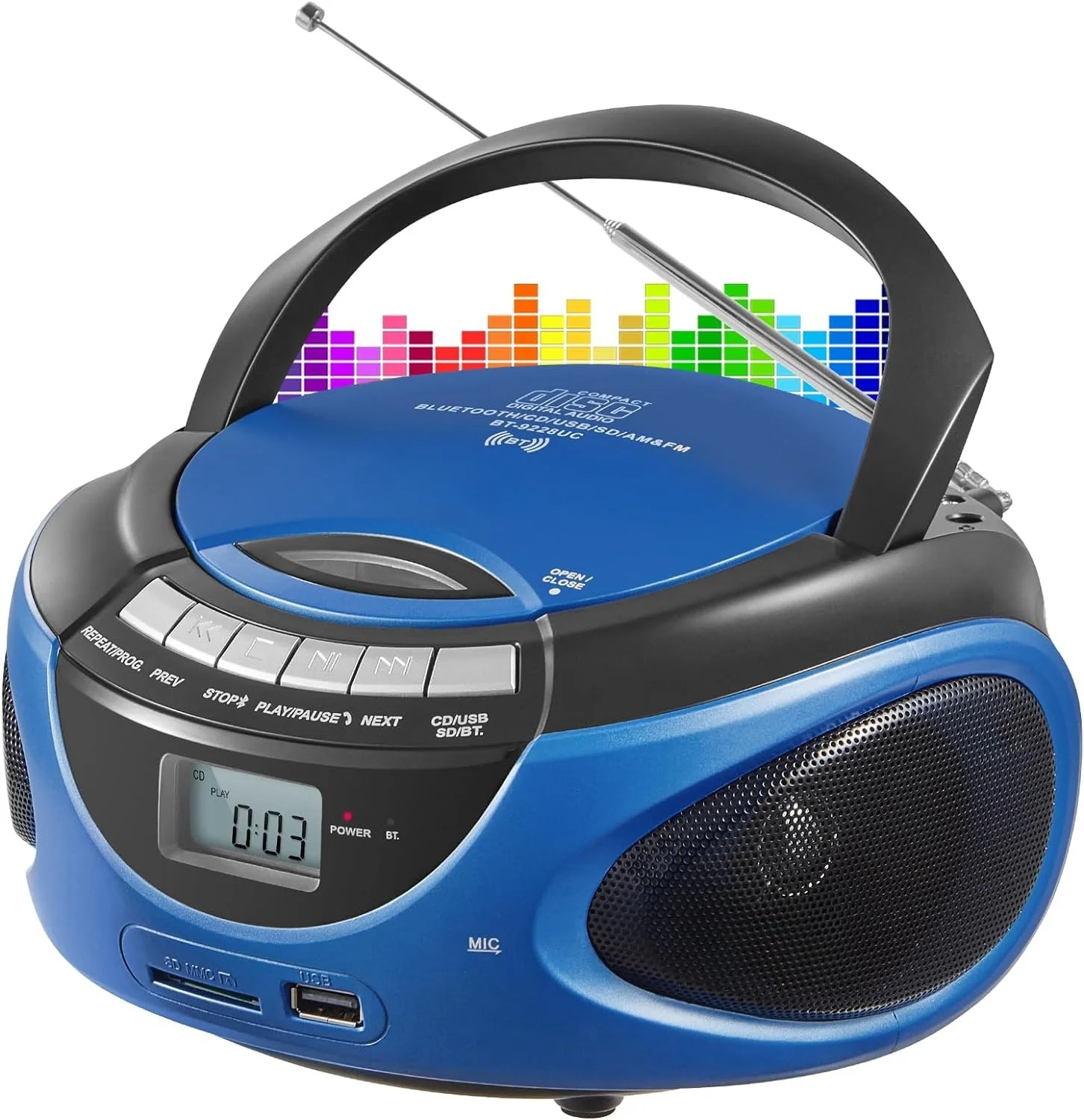 

Portable CD Player Boombox, AM/FM Radio, Bluetooth Speaker, Support CD/USB/SD/BT/AUX, Headphone Jack, Gifts for Parent