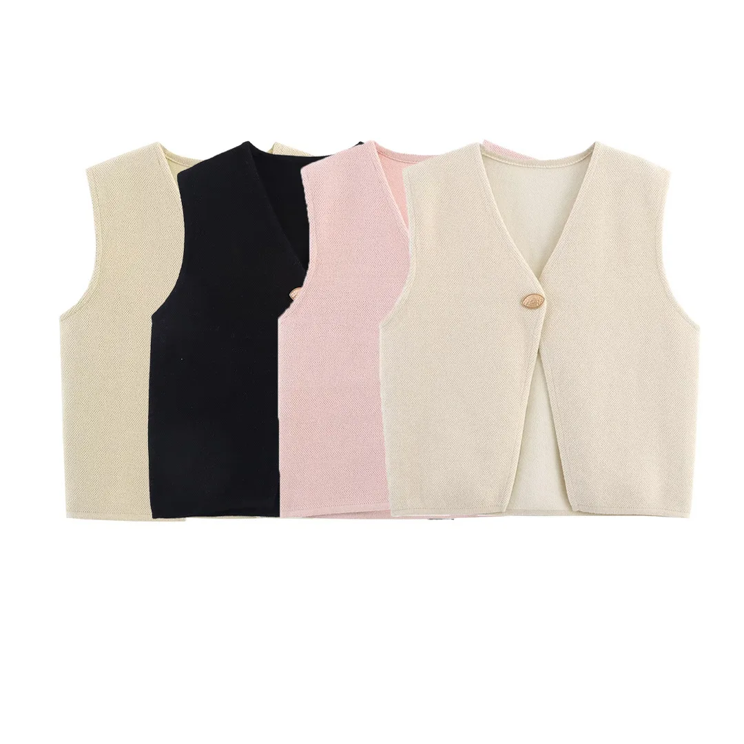 

Knitted Sleeveless Vest Women Button Cropped Vest Women Vest Streetwear Commuter Vest Tops Women Knitted Vest