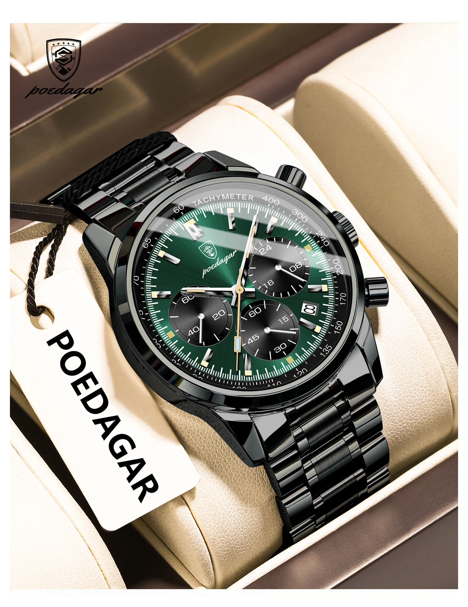 POEDAGAR Top Luxus Männer Uhr Wasserdicht Leucht Datum Chronograph Mode herren Quarzuhr Edelstahl Sport Mann Uhren – Detail 13
