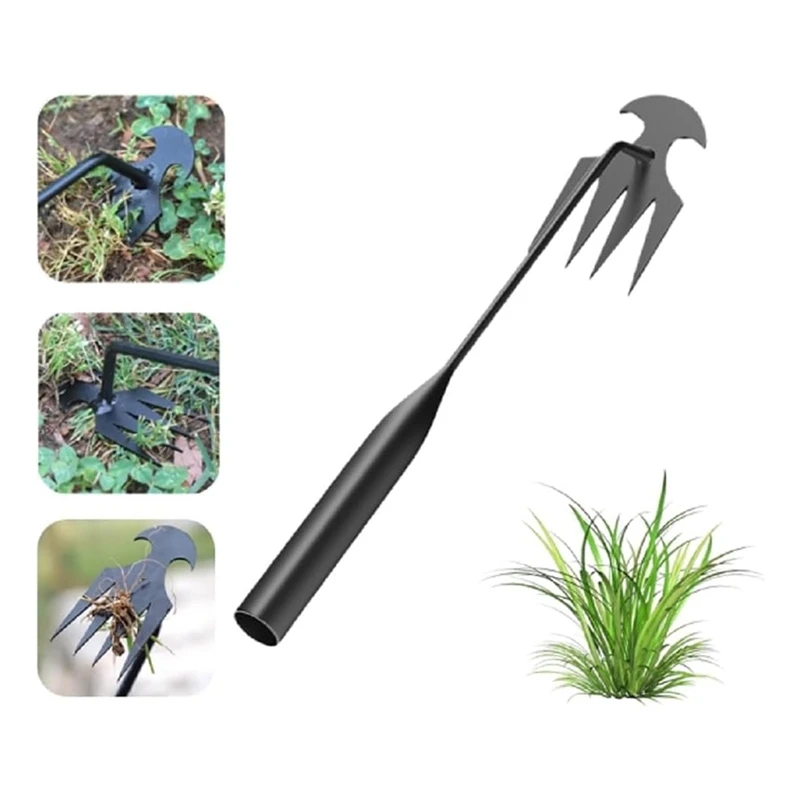 Weed Puller Tool Garden Weed Pulling Tool, Weeding Artifact Uprooting Weeding Tool, 4 Teeth Manganese Steel Forged Hand Durable