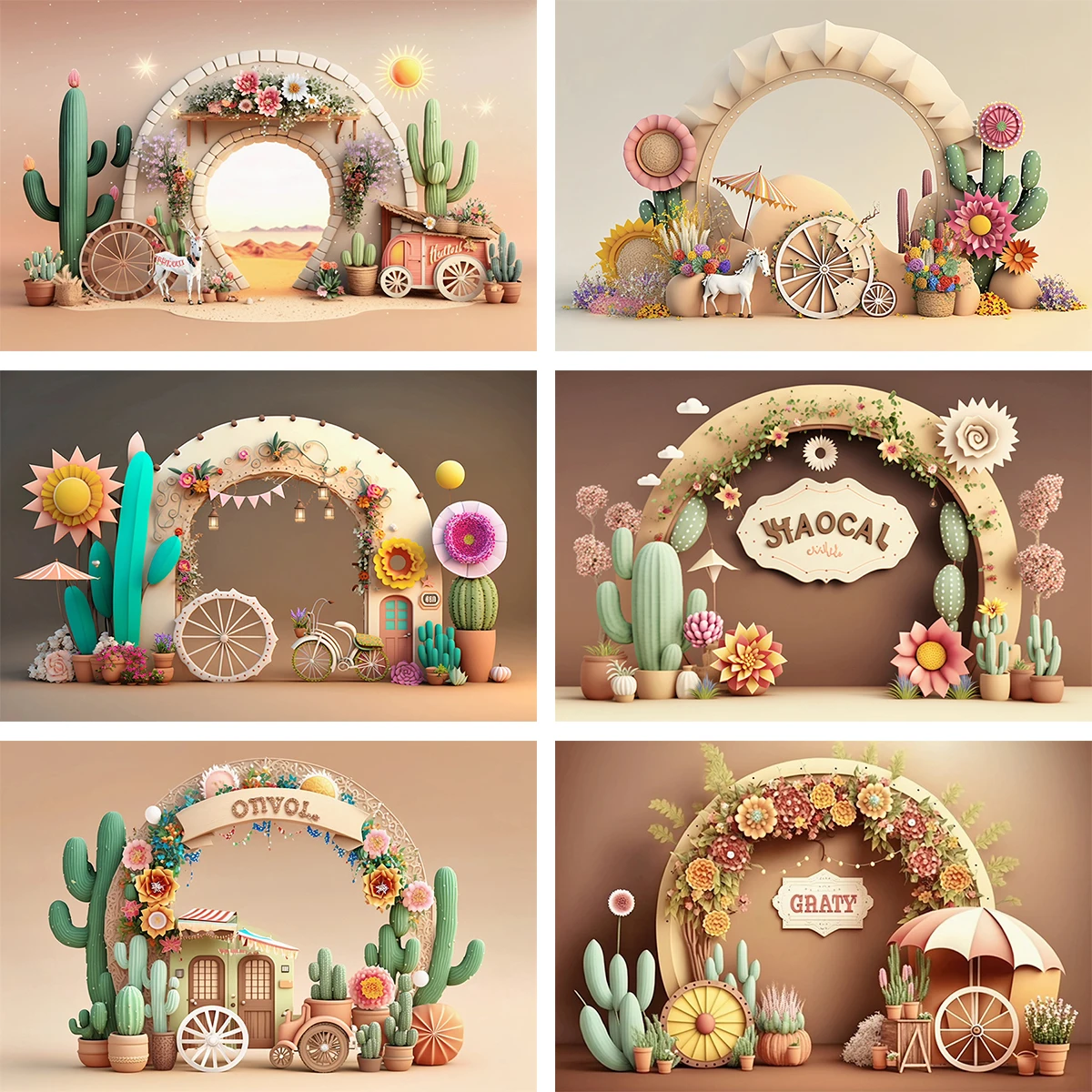 Mexico Fiesta Theme Photography Backdrop 3D Painting Summer Desert Cactus Boy Kids Birthday Party Festival Decor Background