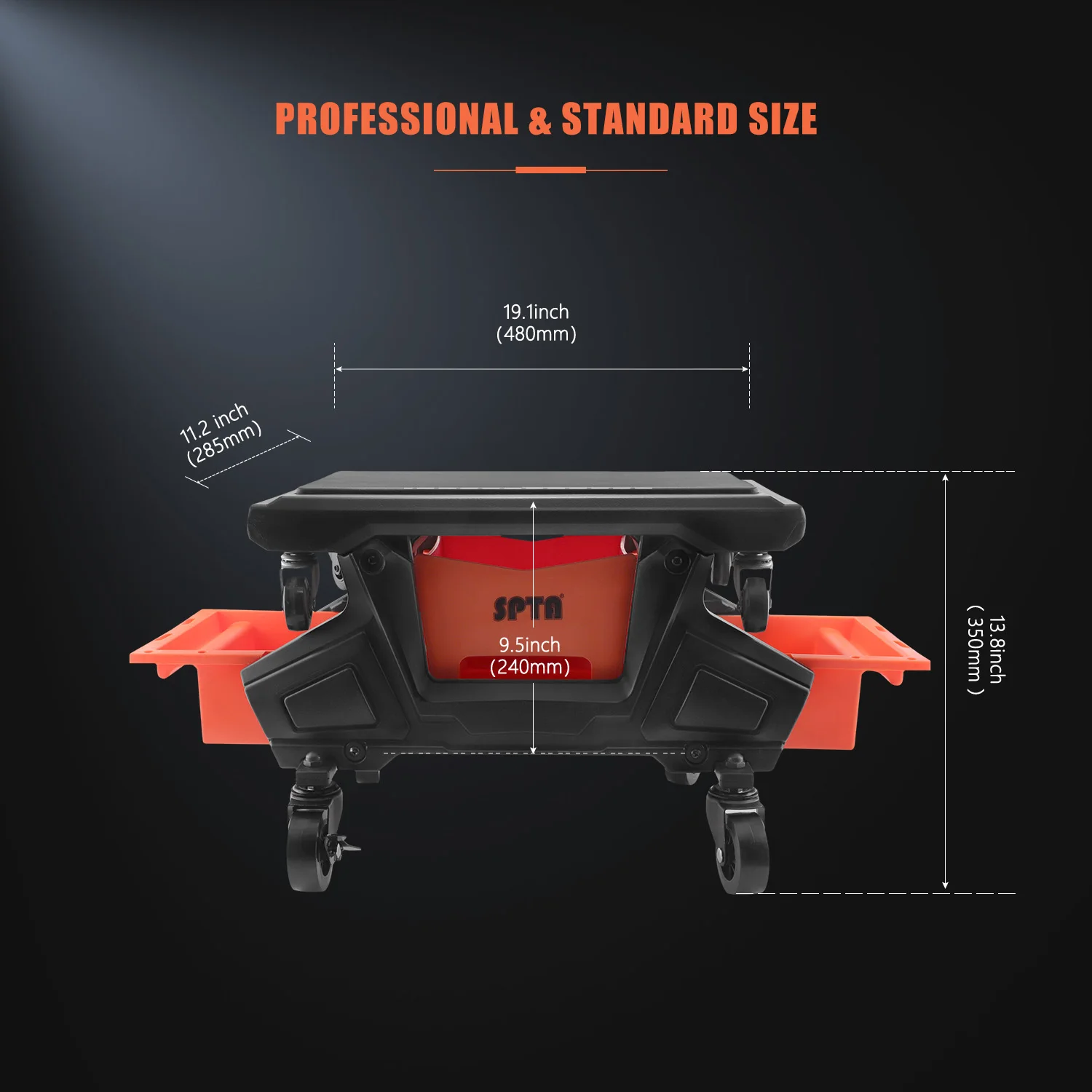 SPTA Car Mechanic Stool Rolling Creeper Seat Cushion Brake Wheels Tray Roller