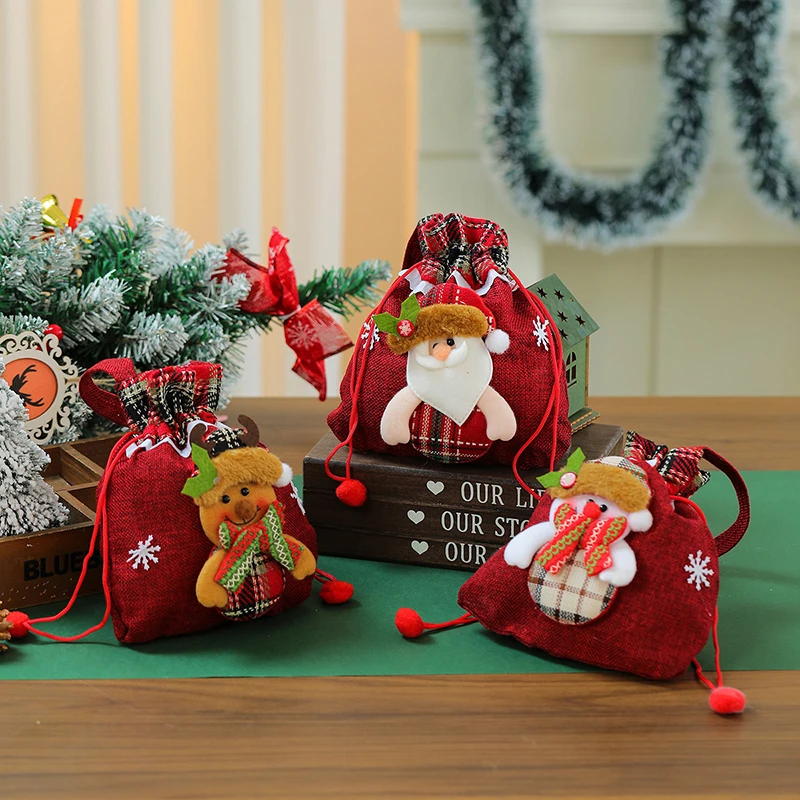 1pc Creative Old Man Snowman Gift Bag Christmas Decorations Bag 25*20cm Candy Bag Festival Gifts Ornament Decor 2024 New Year image 2