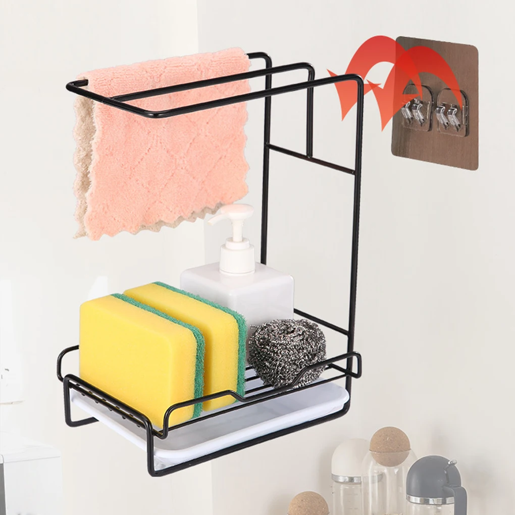 Kitchen Rag Rack Punch-free Storage Bracket Removable Desktop Hanging Dual-purpose Drain Rack Towel Sponge Storage Holder