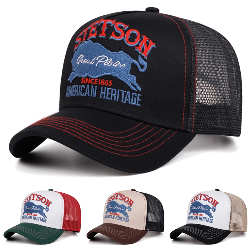 2026 New Breathable Mesh Hat Blue Bull Embroidered Truck Hat Outdoor Daily Commuter Decoration Sunshade Hat Unisex Baseball Hat