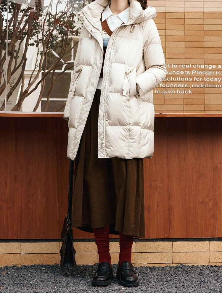 OLrain Dames Lange Donsjack 2025, Winter Stand Capuchon Kraag Abrikoos Kleur Warm Commuter Veelzijdige Puffer Jas GWO56DY95051