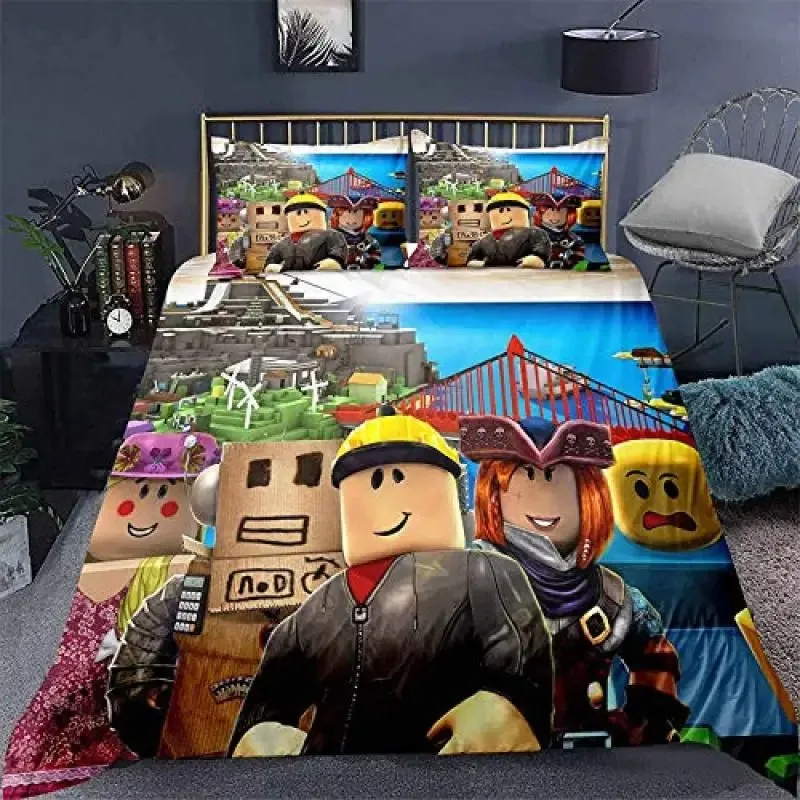 3D Printed B-Roblox Game Bedding Set,Game Quilt Duvet Peripheral Family Decoration Home Warm Textile Cover Bedclothes Set