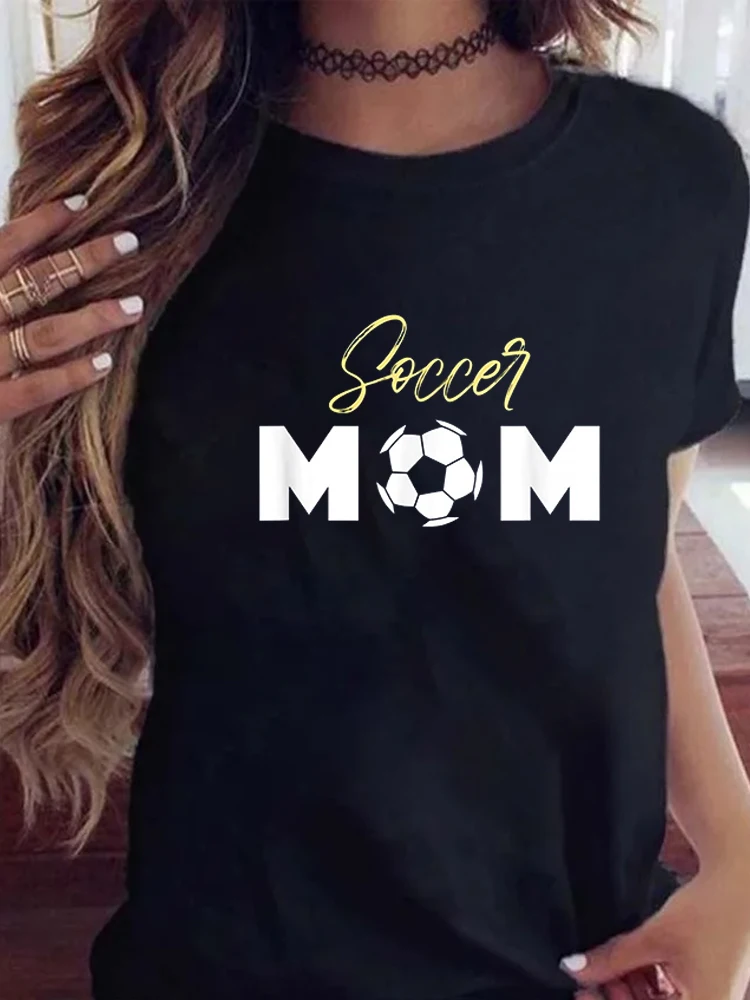 Soccer Mom Fashion Letter Print Summer Round Neck t-shirts Short Sleeved Football Fan Round neck printing womens t shirts