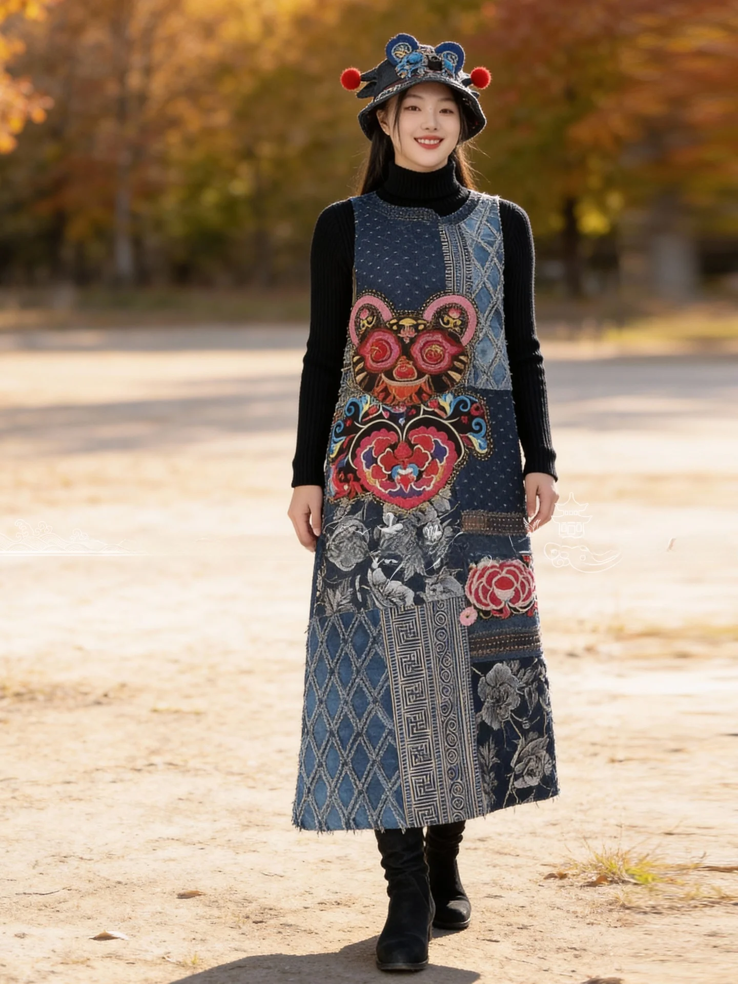 

Original Spring Autumn Embroidered A-Line Dr Women's Midi Skirt Vintage Svel Vest Dr Slimming Effect Cotton Linen...