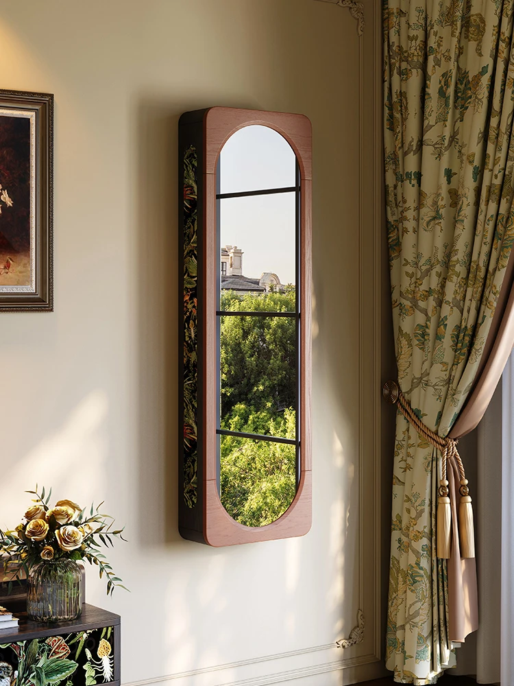 Full-length mirror bedroom solid wood full-body mirror wall-mounted makeup jewelry storage cabinet mirror cabinet