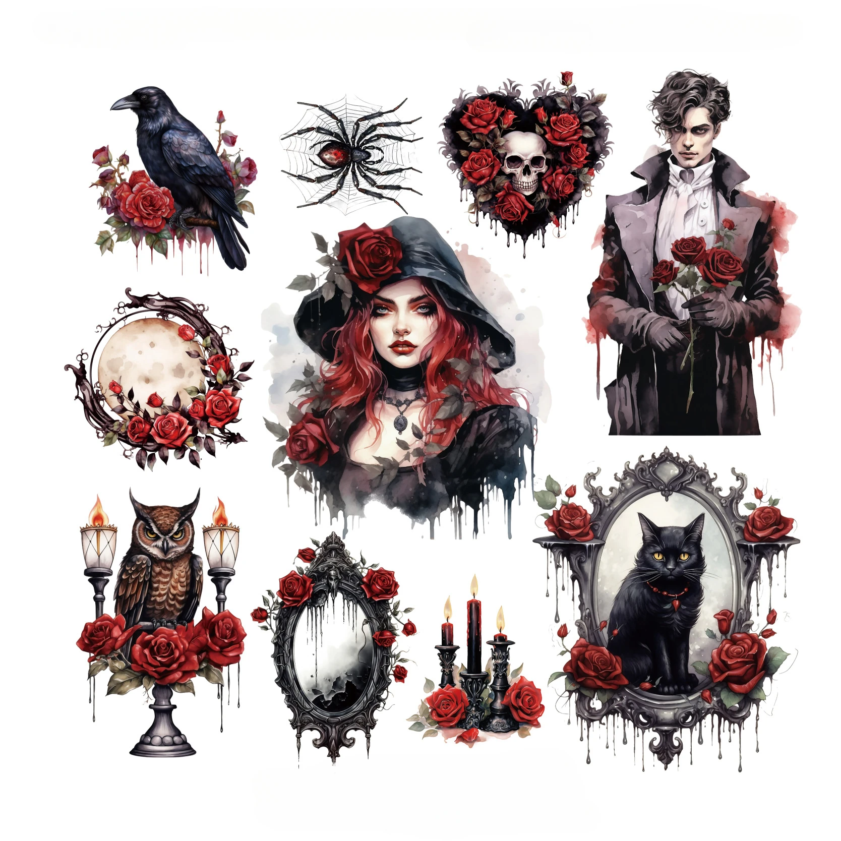 20 Pcs Gothic Witch PET Sticker Pack for Handbook Diy Decoration Collage Material Label Album Scrapbooking Art Handmade Crafts