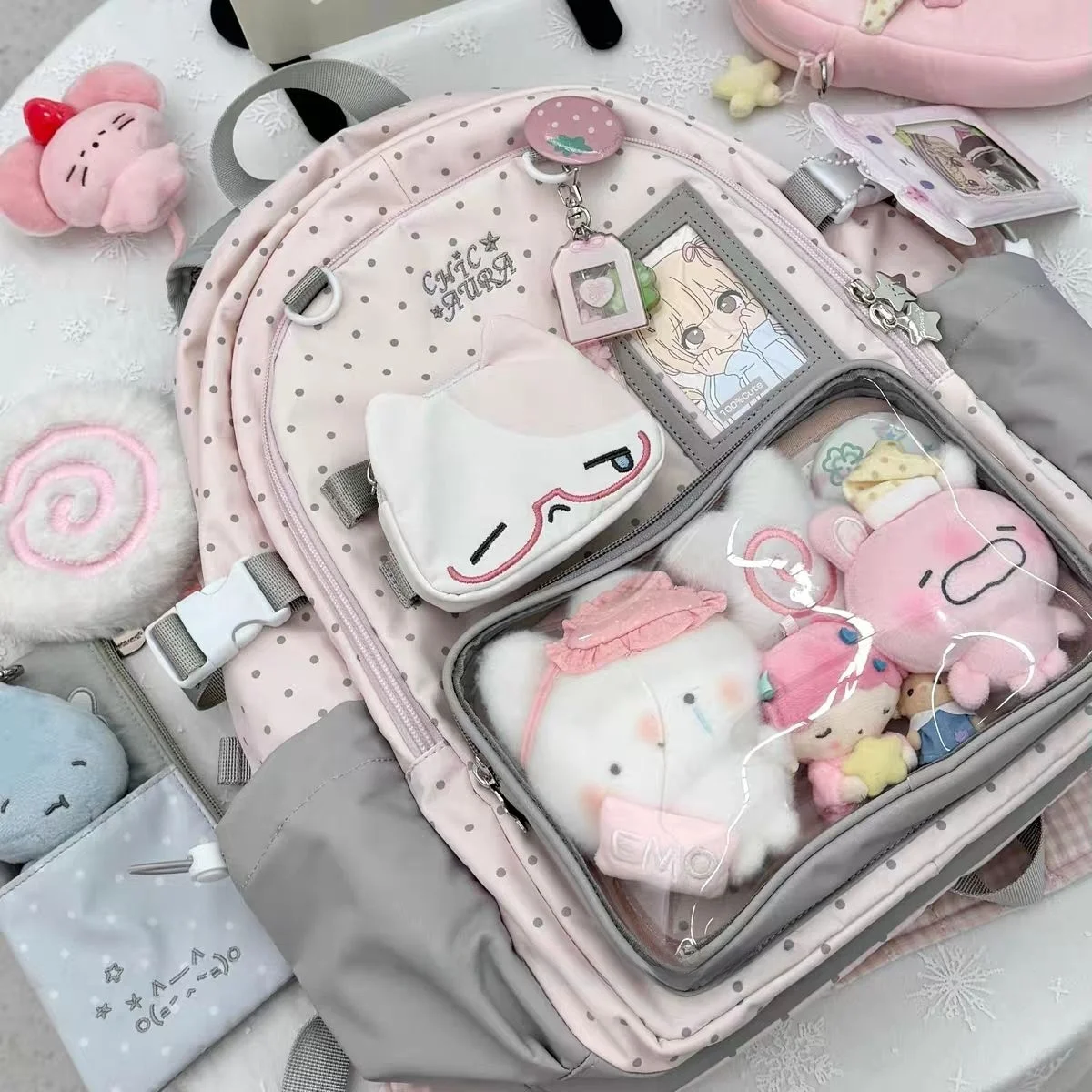 Large Capacity Commuter Backpack Japanese Style Double Shoulder School Bag Transparent Bajie for Junior High School Girls