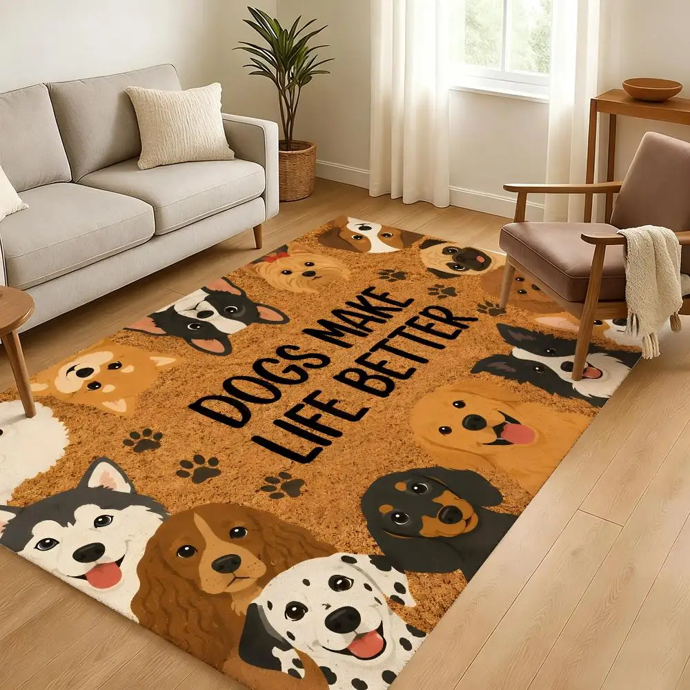 pc Dog Alphabet Pattern Floor Mat Soft Thickened Absorbent Non-Slip Bedroom Living Room Door Mat Home Decor Flannel Rugs