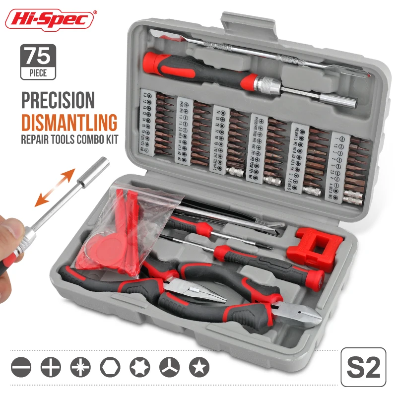 

Hi-Spec 75PCS Precision Dismantling Set Hand Tool Combination Sets Car Repair Tool Kit Mechanical Tools Box Screwdriver Bits