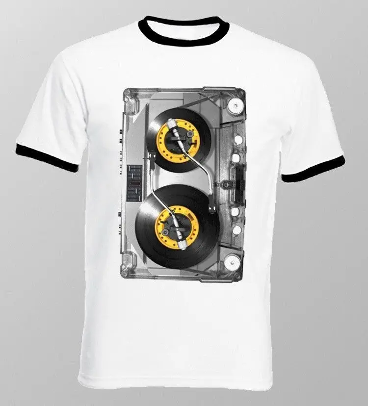 DJ TJESTO RETRO TAPE AWSOME MIX TRANCE OLD SCHOOL white ringer t-shirt OZ9617