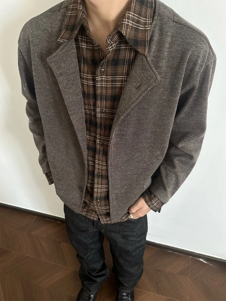 

Bury American Retro irt Jaet Men's Sle Autumn High-End Lazy Plaid Open Cardigan Knitted Sweater Casual Long Sve