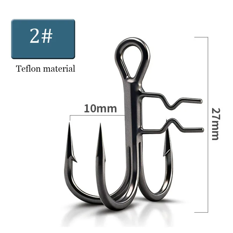 Teflon Triple Hook, Corrosion-Resistant, Extra-Long Barbs, Soft Bait-Friendly, Three-Pronged Hook for Bass and Black Bass
