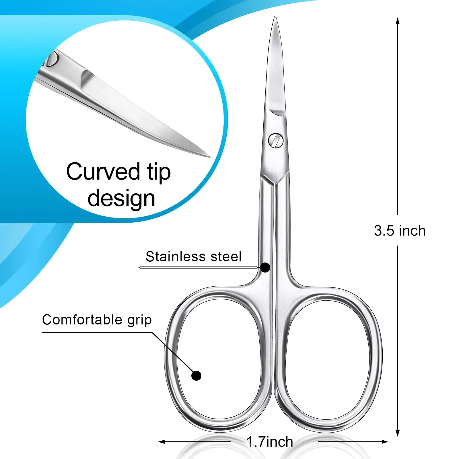 Nail Scissors Multi-purpose Stainless Steel Cuticle Pedicure Beauty Grooming Kit for Eyebrow, Eyelash, Dry Skin Curved Blade