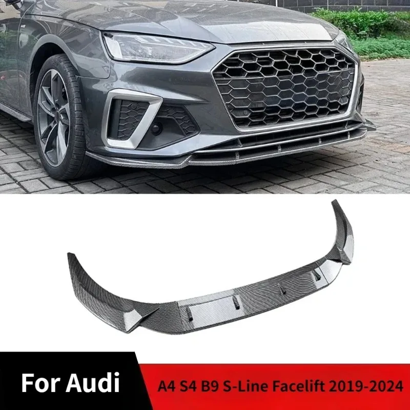 Car Front Bumper Lip For Audi A4 S4 B9.5 S-Line Facelift 2020-2024 Spoiler Splitter Front Lip Canard Cover Body Kit