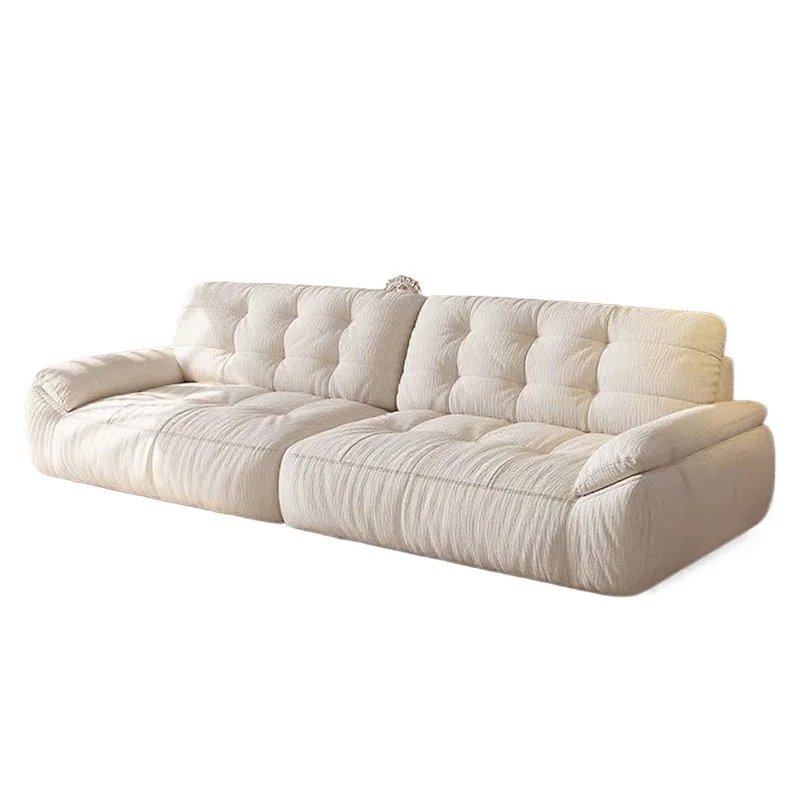 Light cream medieval chenille fabric sofa, small apartment straight row matte cloth 2025 new living room sofa