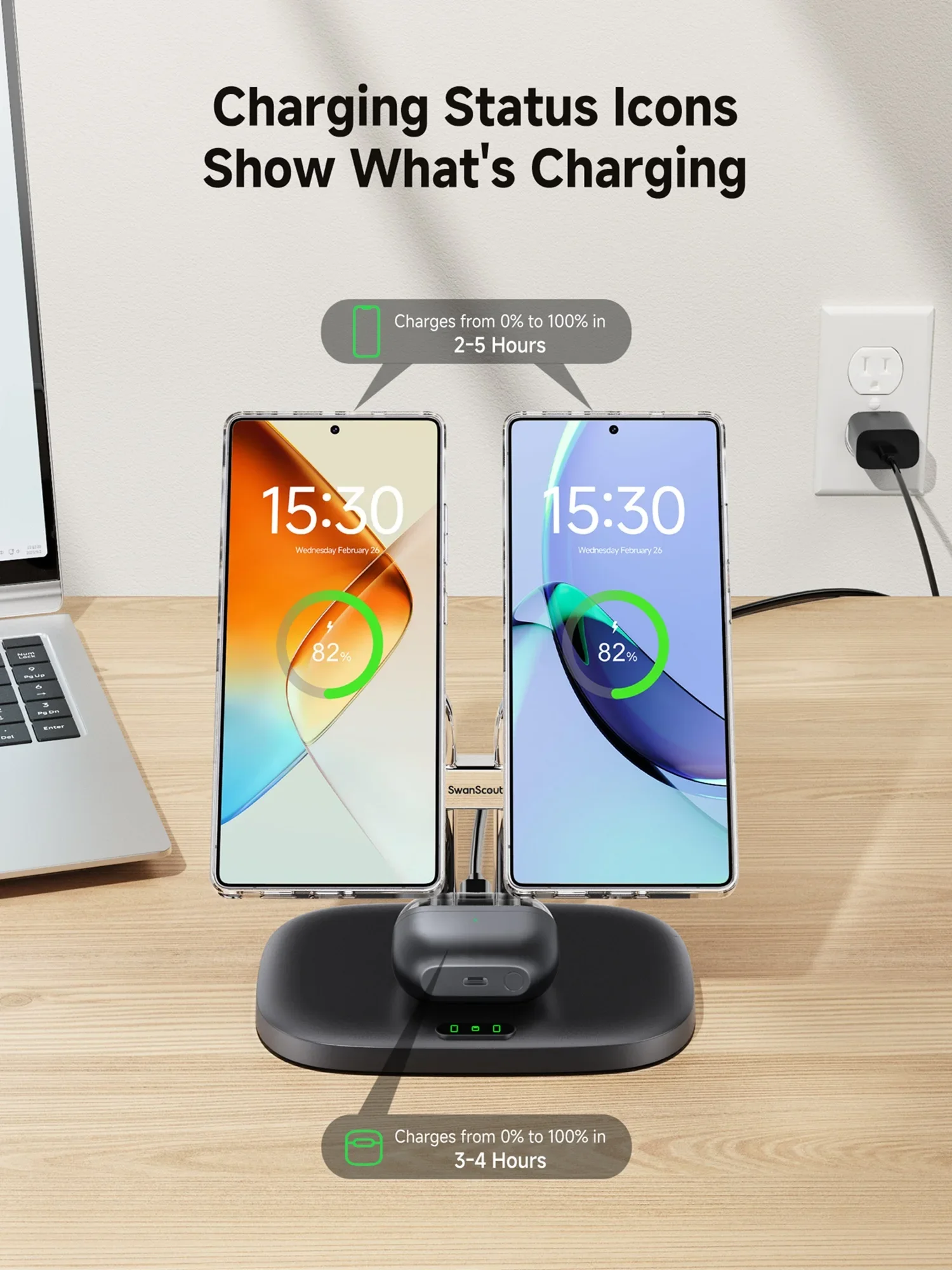 SwanScout 706SM Dual Phone Magnetic Charging Station for Samsung S25 Ultra S24 Plus S23 FE Charger Stand for iPhone 17 16 15 14 - náhled 4
