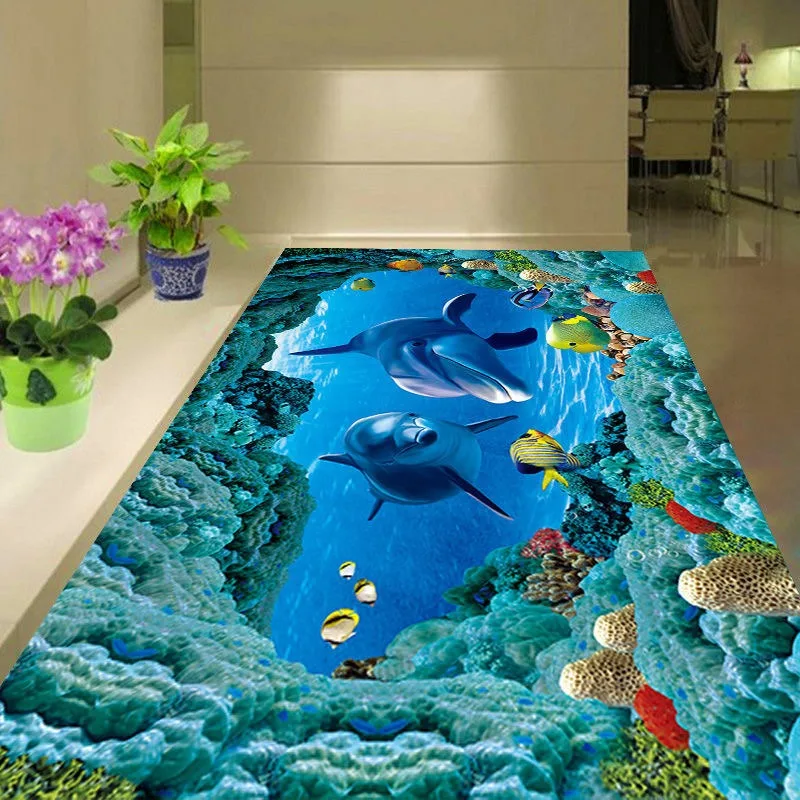 Home Living Room Decorative Floor Mat Underwater World Dolphin Beach Natural Scenery Printed Carpet Bedroom Bedside Carpet