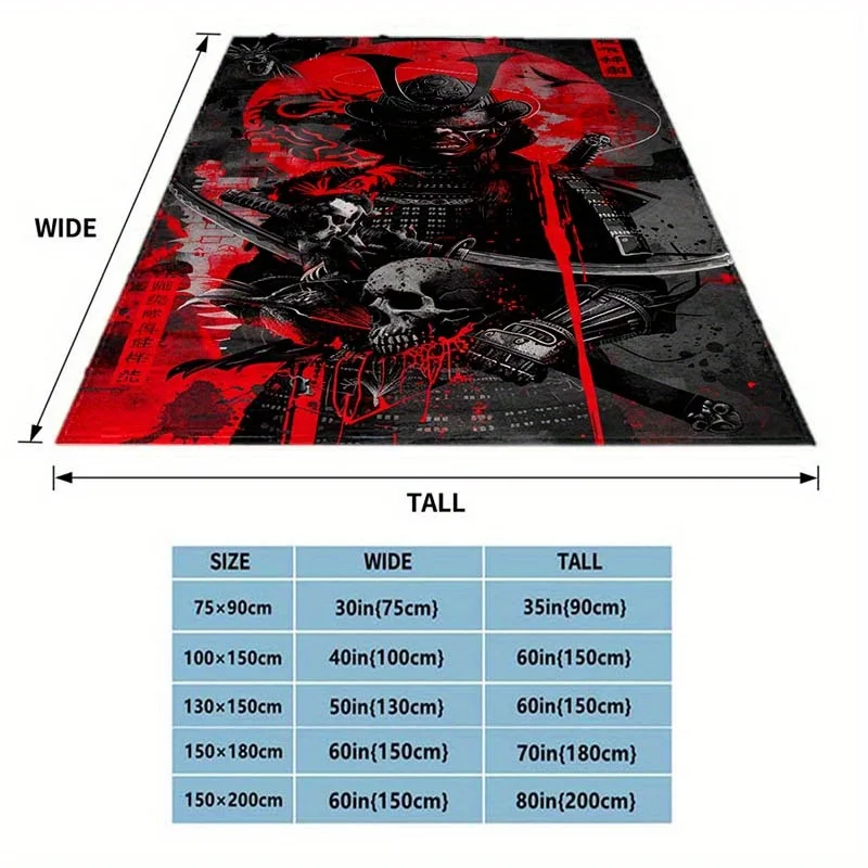 Cool Samurai Skeleton Pattern Flannel Fleece Blanket Cozy Soft Bed Throw Blanket for Living Room Bedroom Office Travel