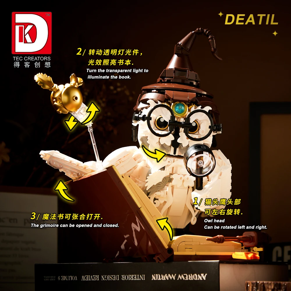 DK7037 Dr. Magic Owl 1162 Uds. Kit de bloques de construcción de iluminación película mágica figura Animal modelo montaje juguete niños regalo de vacaciones