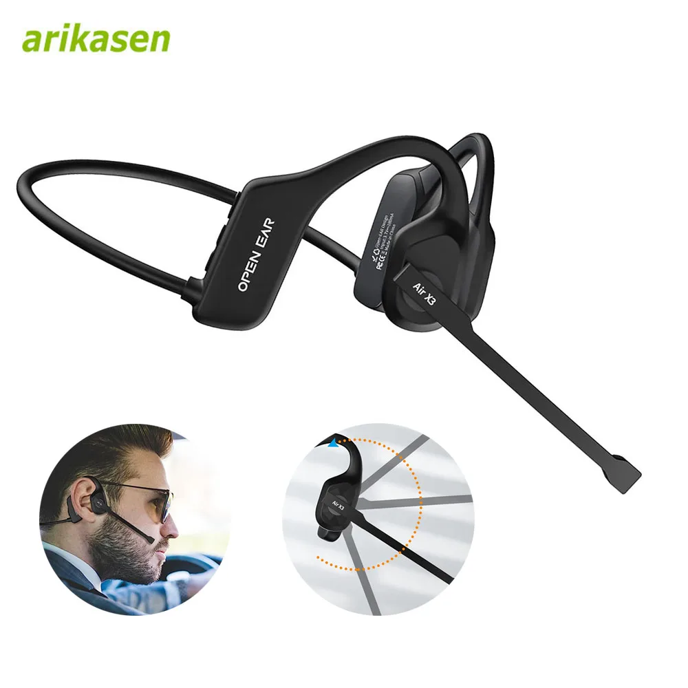 Handsfree Headsets Bluetooth Earphones Air Conduction With Noise Cancelling HD Boom Microphone Business Call Open Ear Headphones
