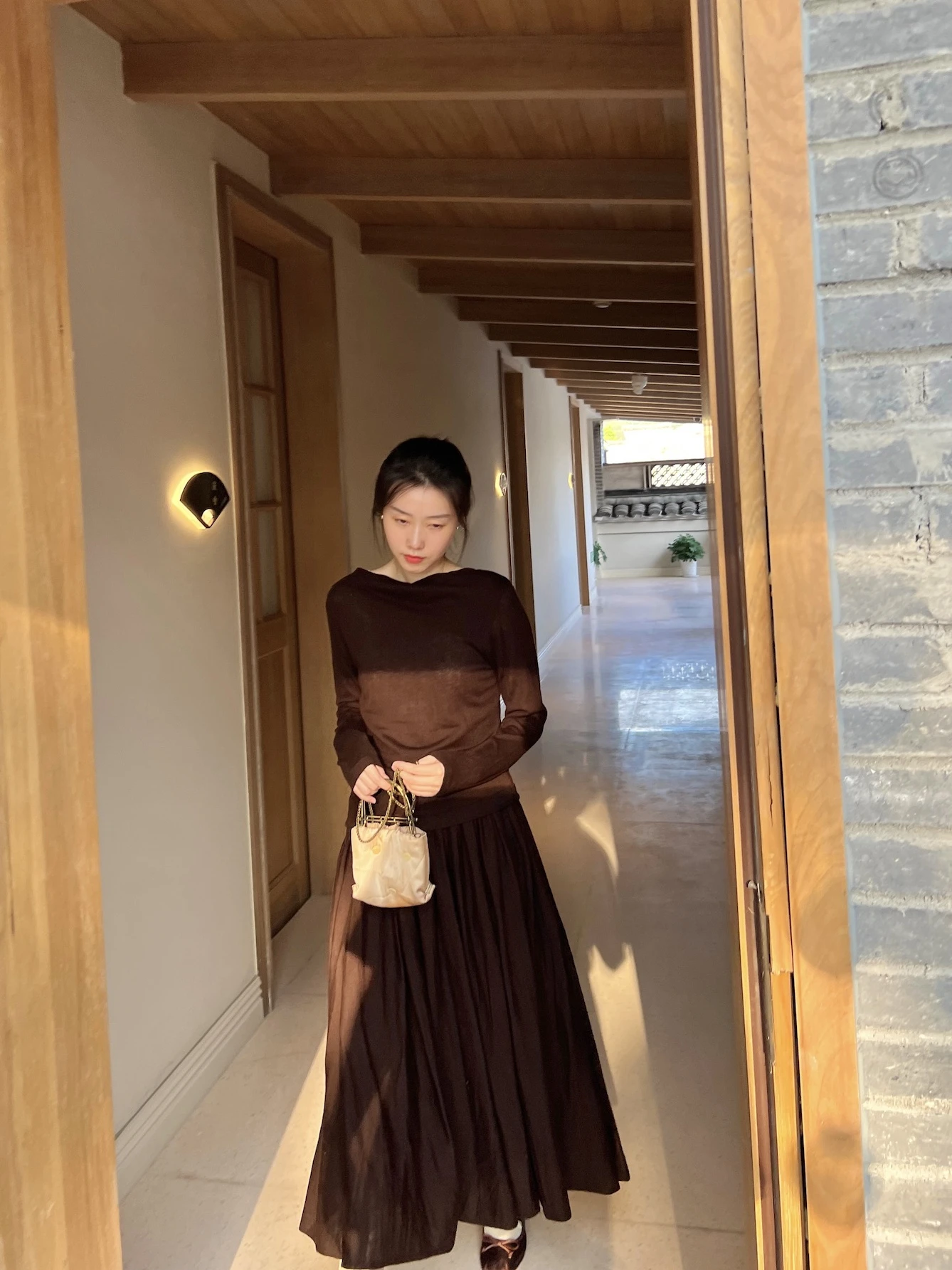 

Original Island Knowl Early Spring Knitted Set Top And f Skirt with Sug Ne in Brown Color Scheme Premium Wool