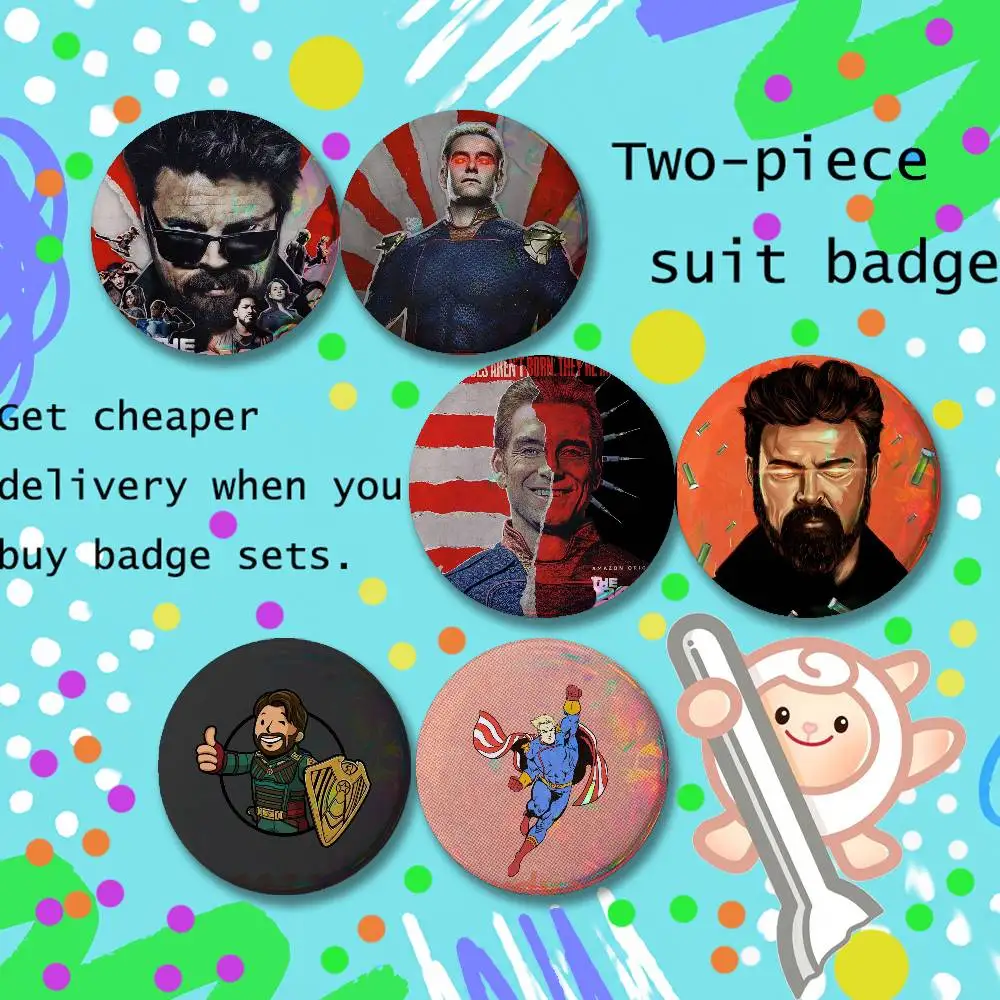 Brooches for Backpack 25,32,44,58,75mm Billy Butcher movie Homelander The Boys Round Enamel Pins 2-piece set Cartoon Anime Badge