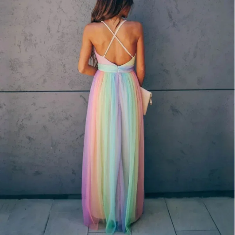 

Sexy Maternity Dresses Photography Party Rainbow Tulle Pregnant Women Maxi Gown Long Pregnancy Photo Shoot Prop for Baby Showers