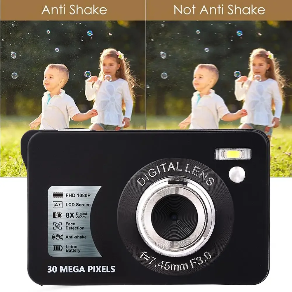 30MP Mini Digital Camera 2.7'' TFT LCD Display HD 1080P 8x Zoom Video Camcorder Anti Shake Self-time Photo Camera for Kids Gift