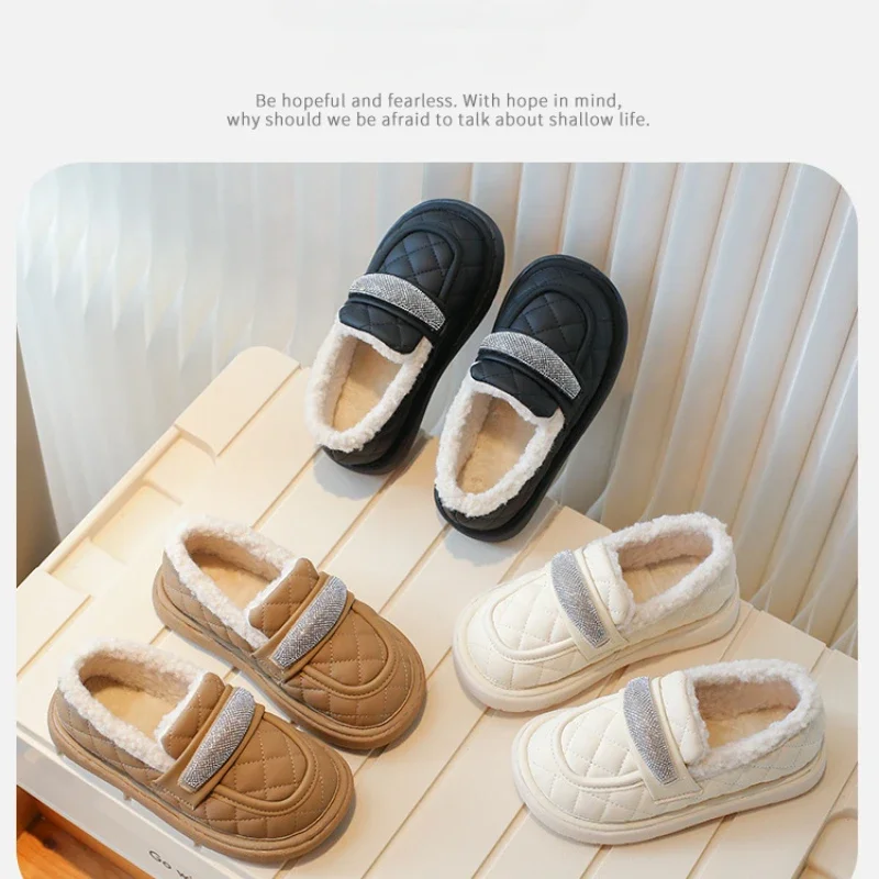 Children's cotton shoes 2024 new style girls' large cotton soft sole winter snow cotton and plush thickened princess loafers