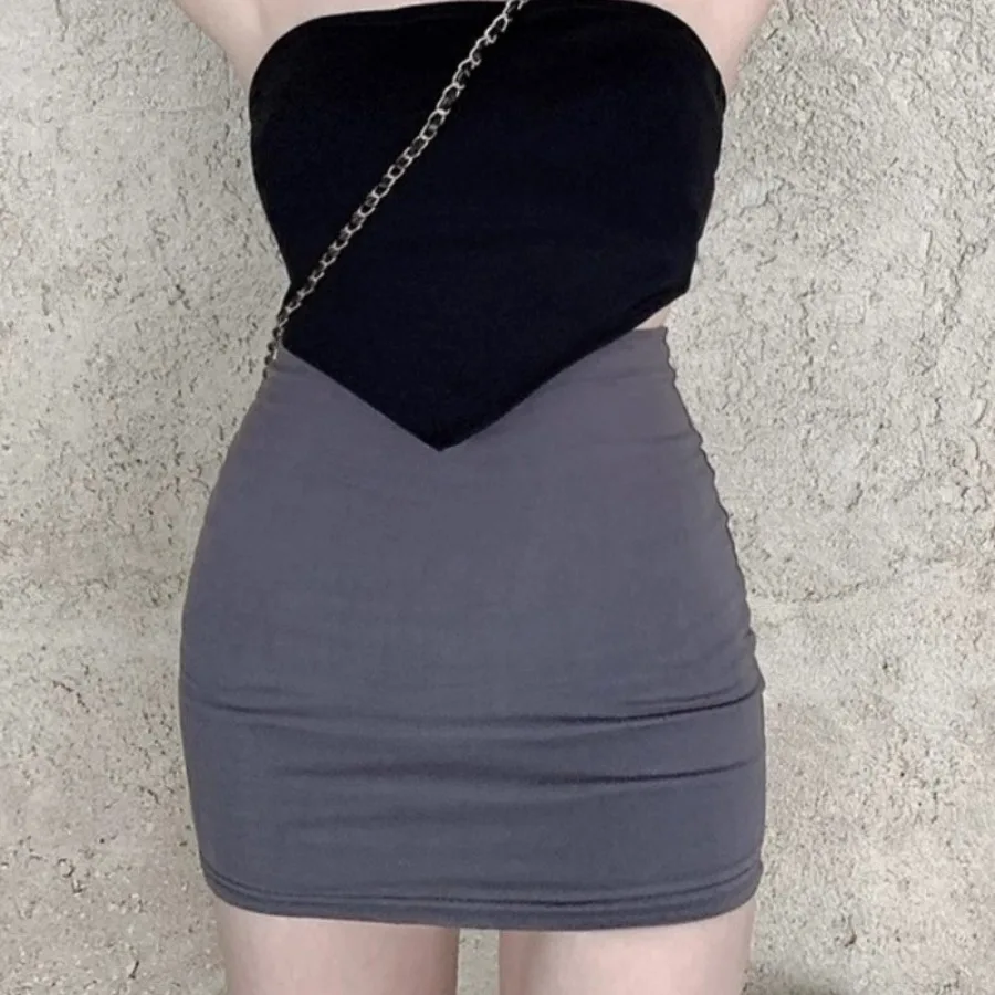 

【HOT】Hip skirt women's spring QIU season skirt tight skirt anti-exposure sexy girl high waist slimming and ultra-short