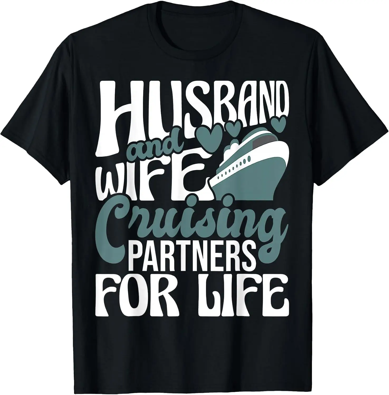 Husband And Wife Cruising Partners For Life - Cruiser Cruise T-Shirt Unisex Vintage Graphic Print T‑Shirt Retro Aesthetic Crew Neck Short Sleeve Soft Cotton Tee Casual Streetwear Tops Men.Unisex Holiday Festive Graphic Tee Party